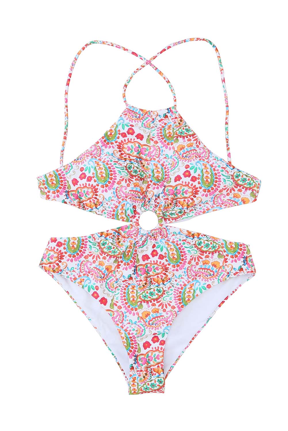 Multicolor Floral Print O-ring Lace-up Backless One Piece Swimsuit