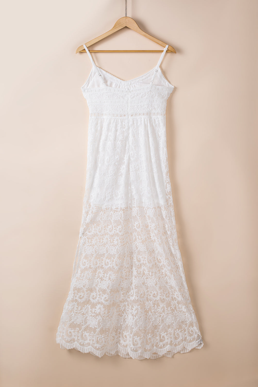 White Spaghetti Straps Lace Lined Maxi Dress with Slits