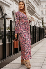 Multicolor Boho Floral Print Buttons Deep V Neck Maxi Dress