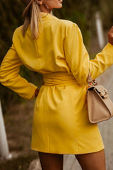 Yellow Long Sleeve Belted Blazer Dress