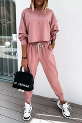 Pink Solid Sport Boxy Fit Pullover & Pants Outfit