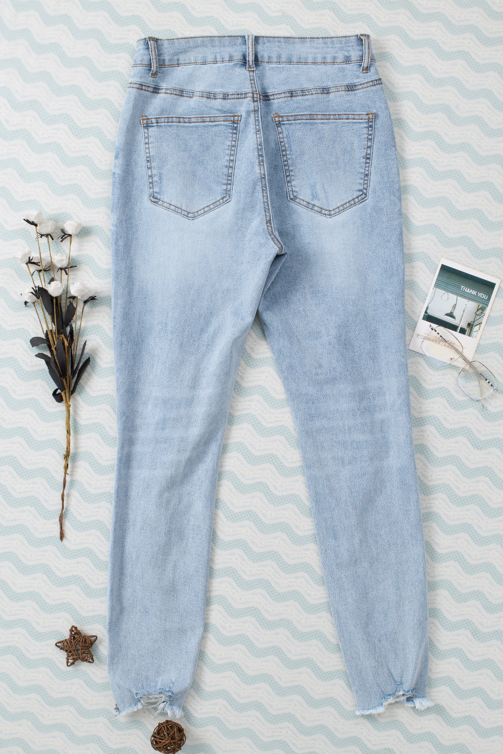 Sky Blue Light Wash Ripped Skinny Jeans