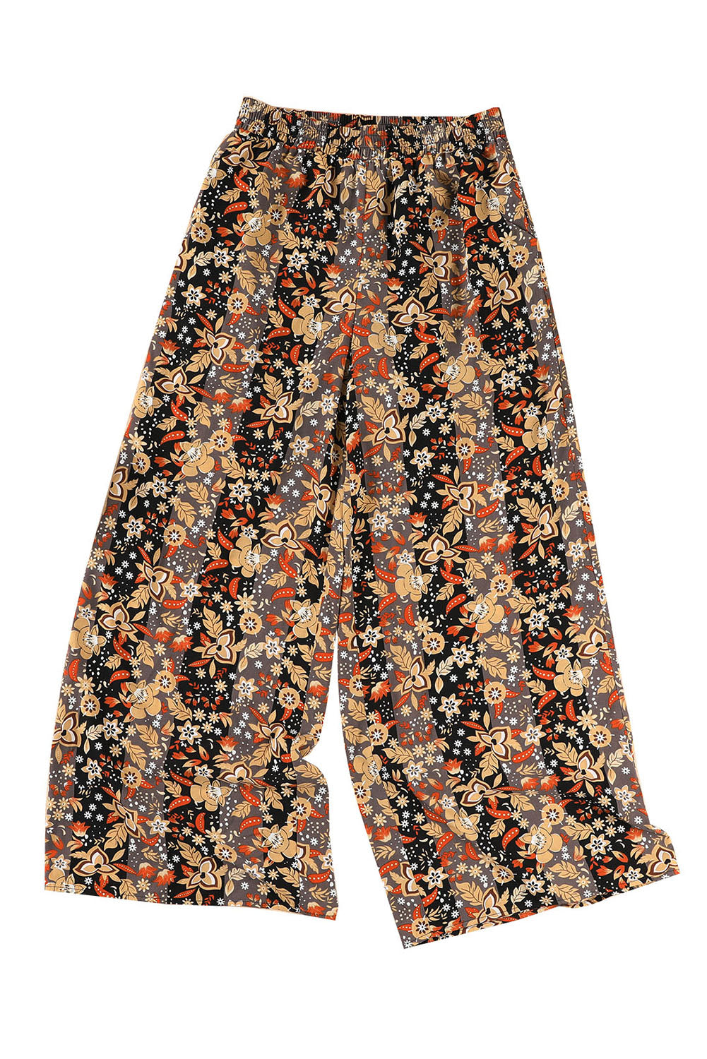 Black Floral Print High Waist Wide Leg Pants