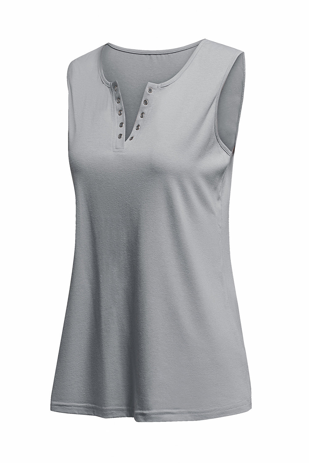 Gray Solid Slim-fit V Neck Tank Top