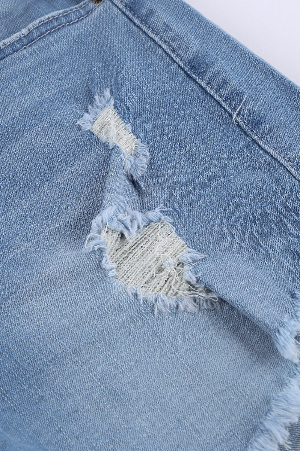 Light Blue Frayed Hem Denim Shorts