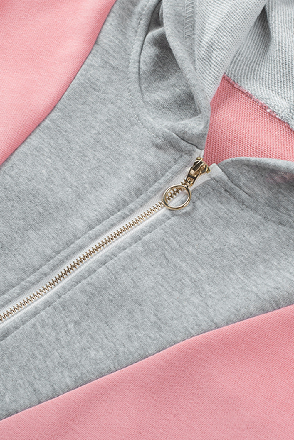 Gray Zip Front Colorblock Pullover Hoodie