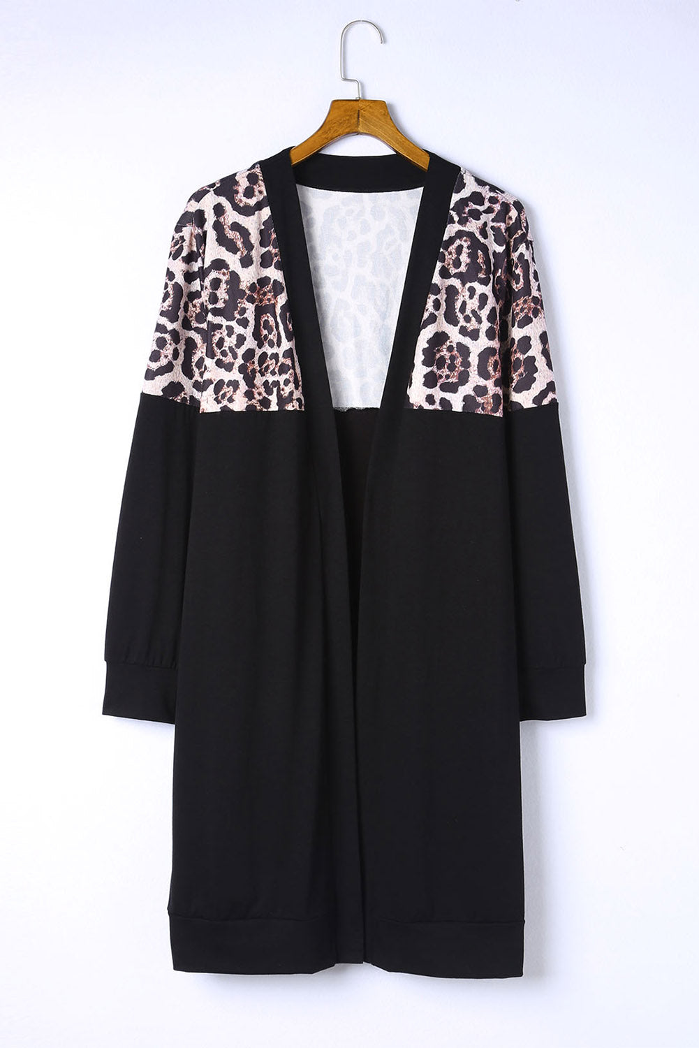 Black Leopard Detail Plus Size Cardigan