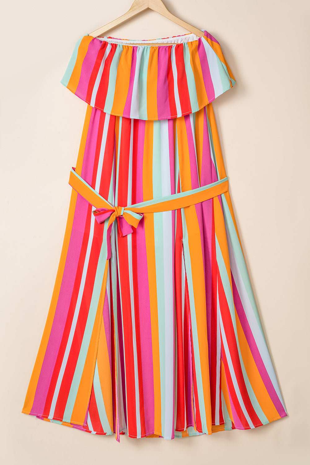 Stripe Overlay Strapless Maxi Dress with Slits