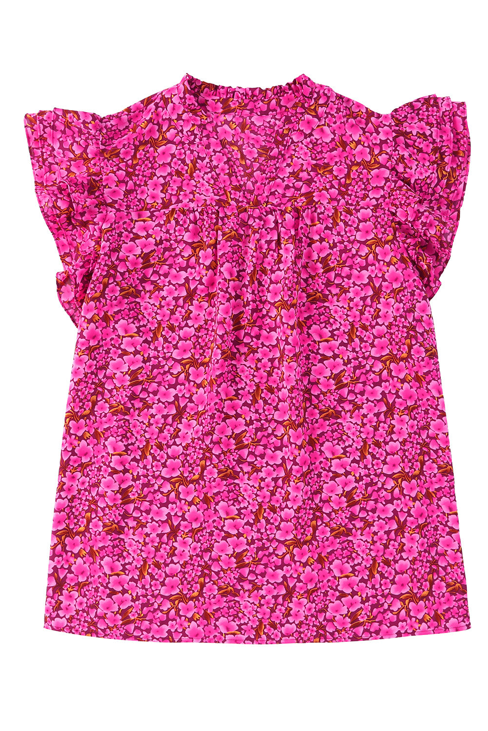 Rose Floral Print Ruffle Sleeve Plus Size Shift Top
