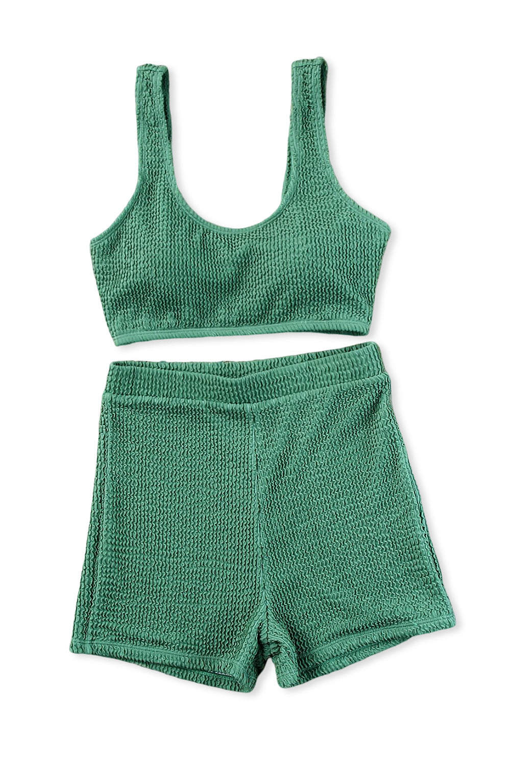 Green Active Textured Sports Bra and Shorts Set