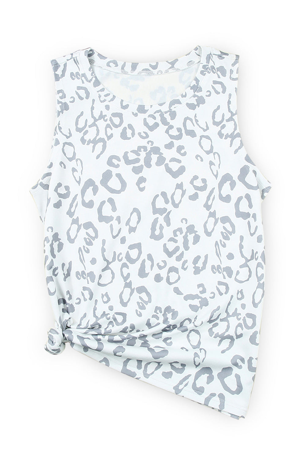 Blue Leopard Print Crew Neck Tank Top