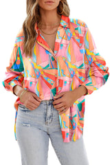 Multicolor Abstract Geometric Print Oversized Shirt