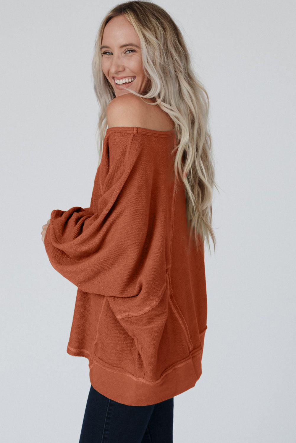 Gold Flame Exposed Seam Patchwork Dolman Sleeve Top