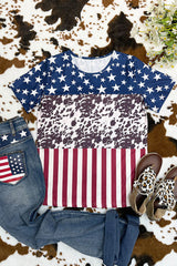 Blue Western Flag Print Patchwork T-shirt