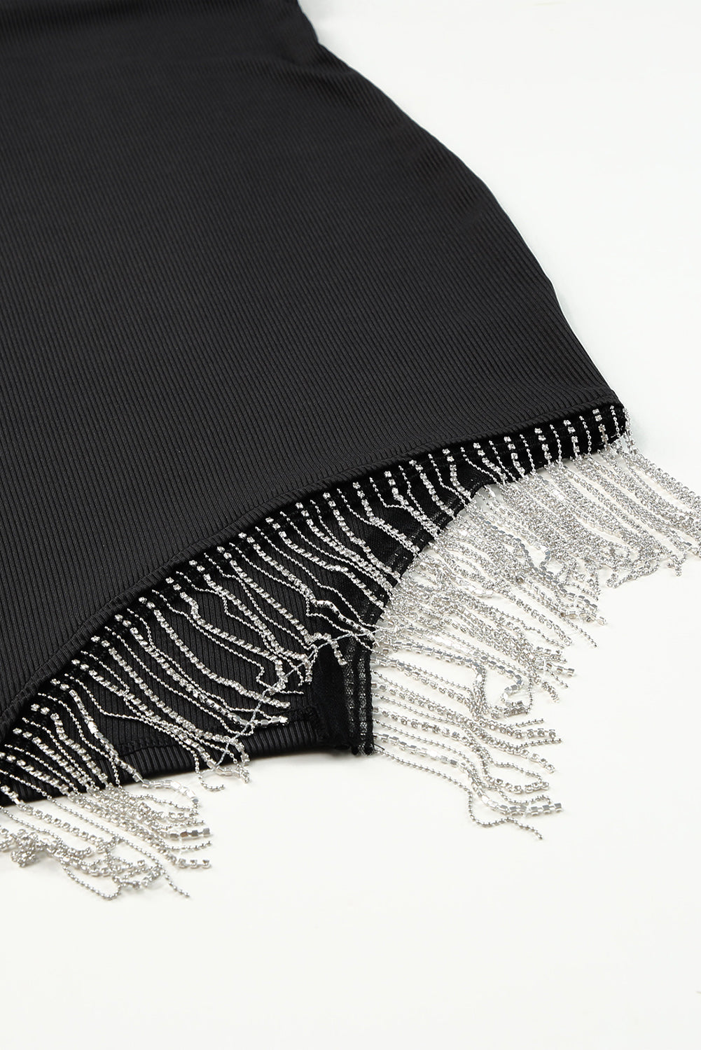 Black Strappy Rhinestone Tassel Mini Dress