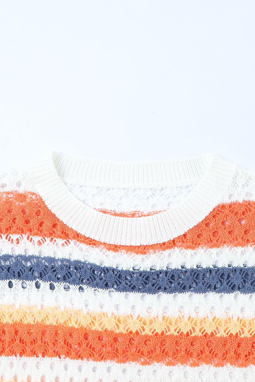 Multicolor Striped Loose Fit Hollow-out Knit Sweater