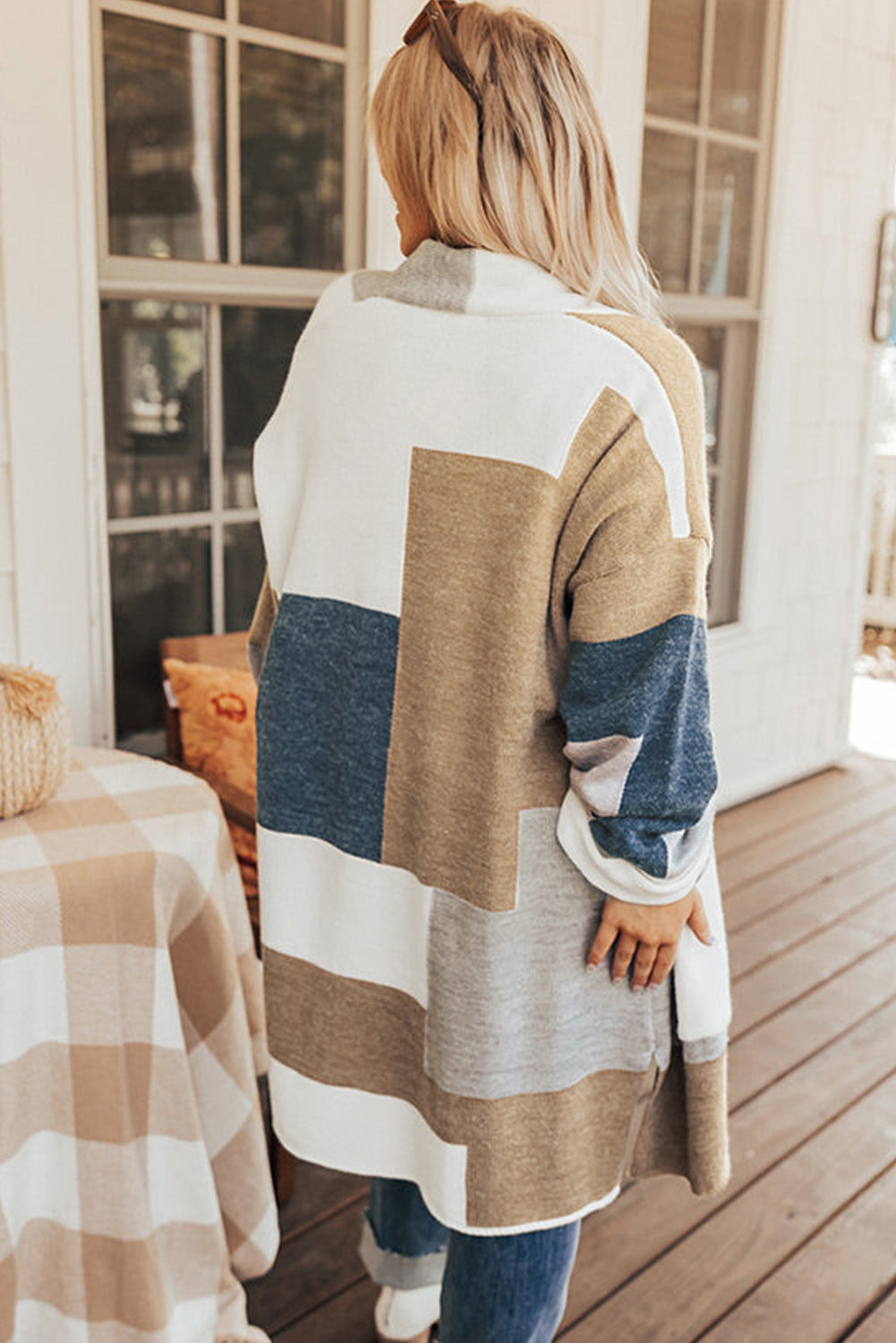 Multicolor Plus Size Colorblock Knit Cardigan