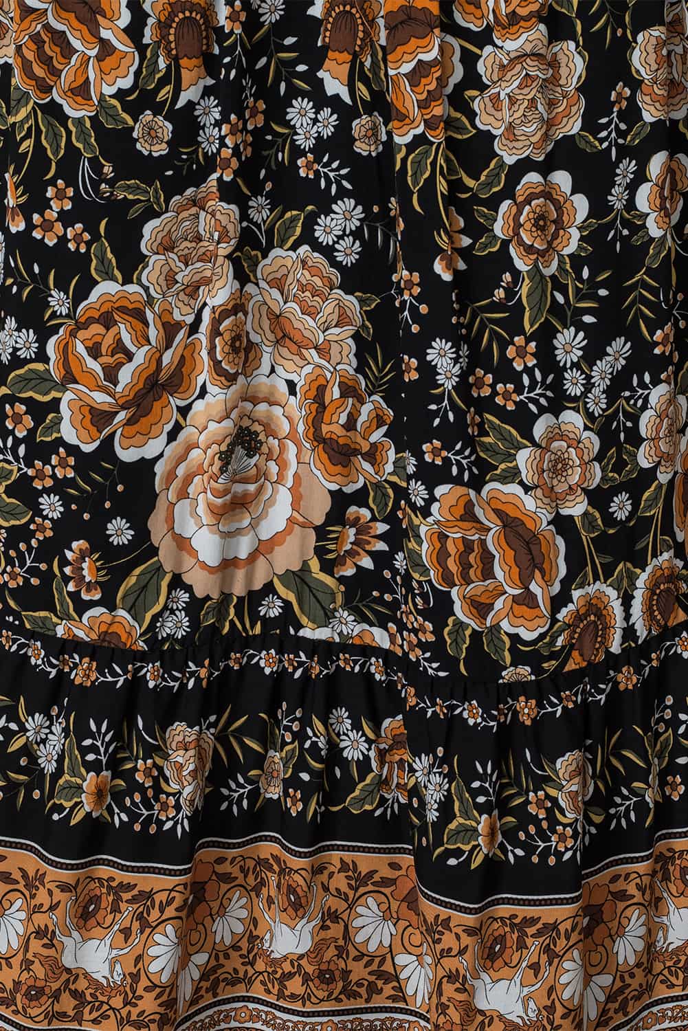 Black Retro Boho Floral Tassel Tie Maxi Dress