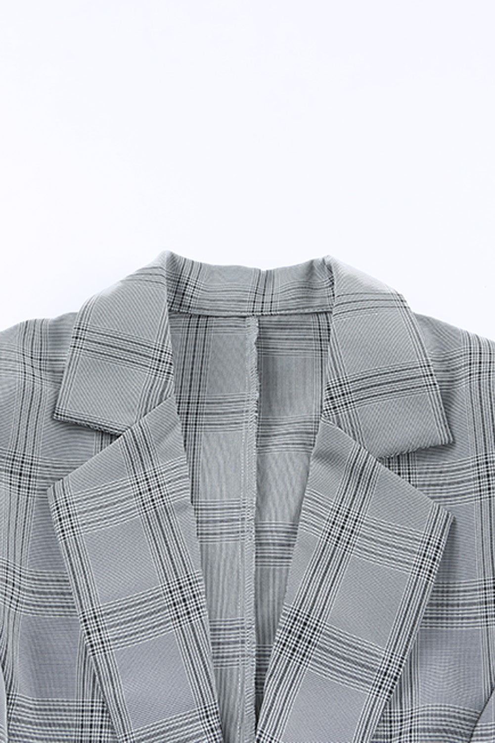 Gray Lapel Button Plaid Blazer