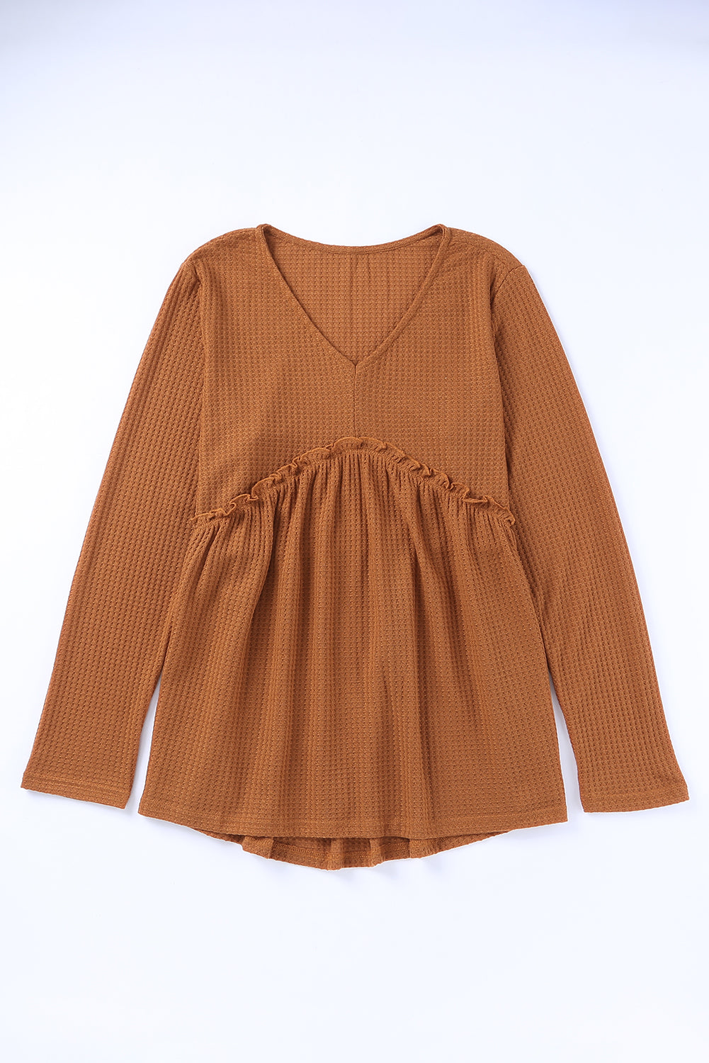 Orange Plus Size Ruffled Waffle Knit Top