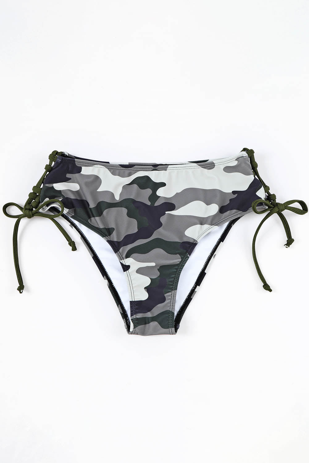 Green Ribbed Halter Camo Lace up Bikini Swimsuit