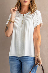 White Crochet Eyelet Short Sleeves Top