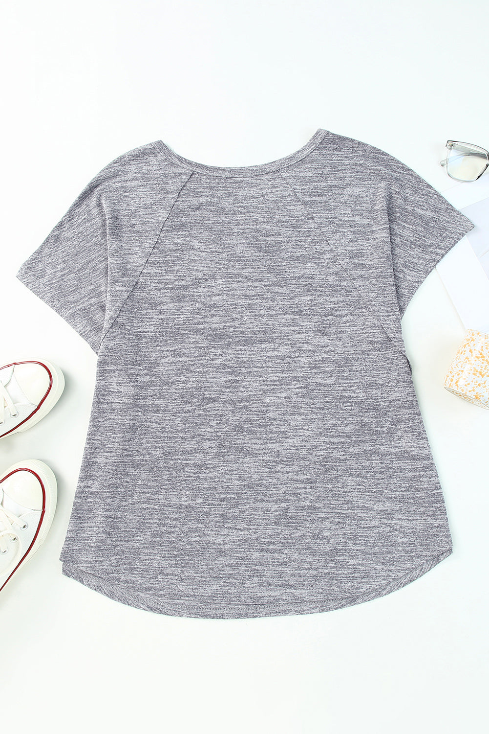 Gray Loose Slouchy Knitted Raglan Sleeves T-shirt