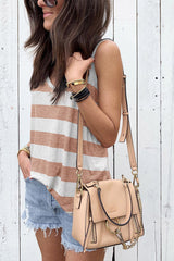 Apricot Striped V Neck Tank Top