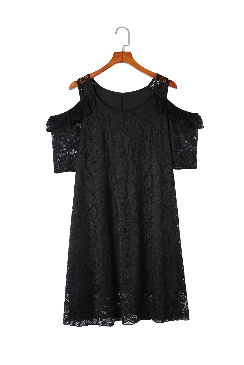 Black Cold Shoulder Lace Plus Size Dress