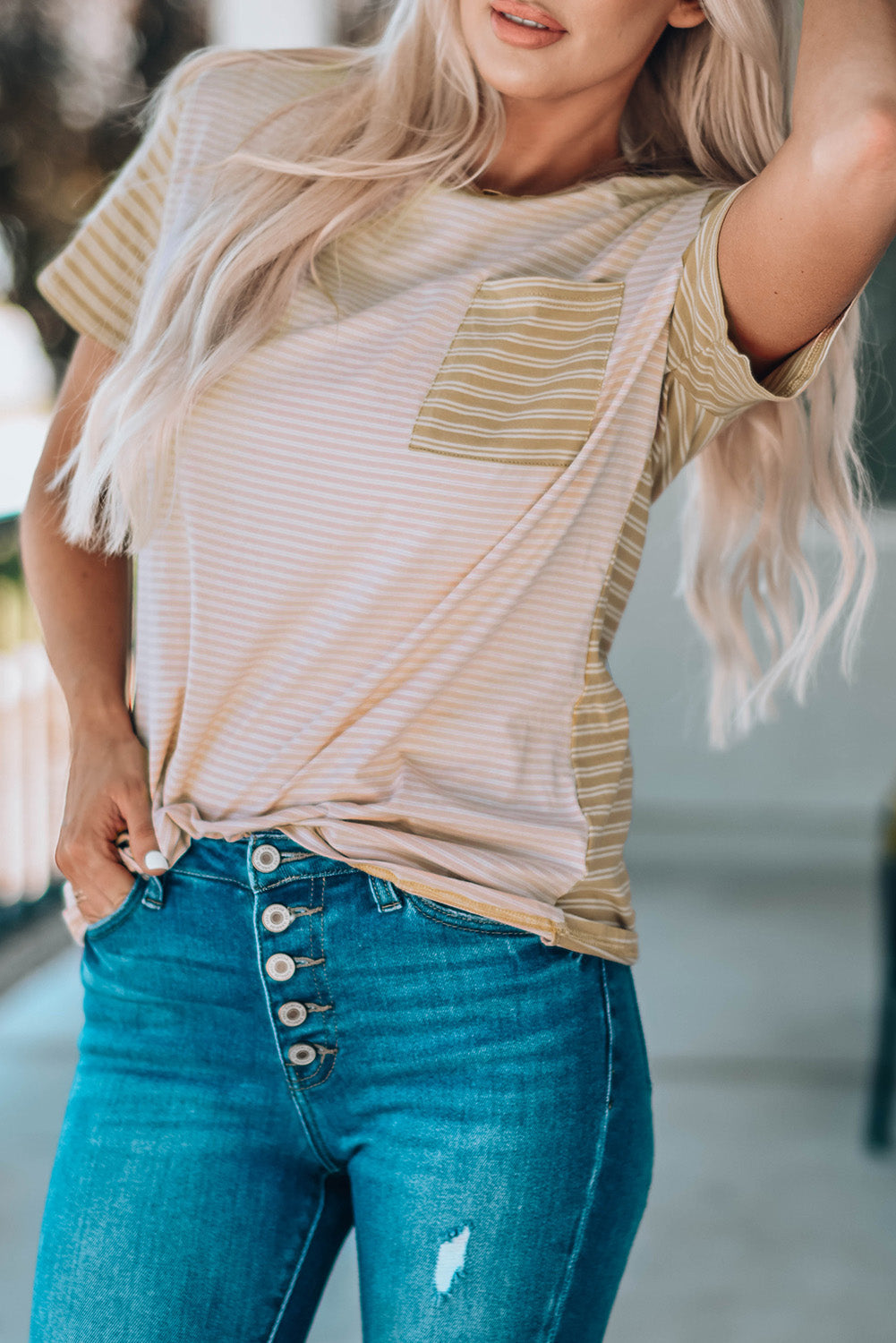 Contrast Striped Patchwork Tee