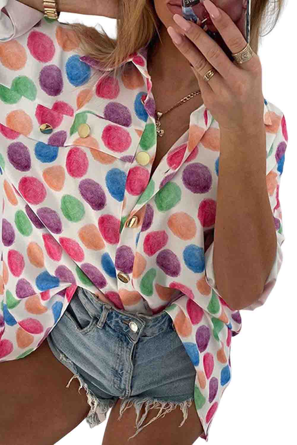 Multicolor Polka Dot Buttoned Long Sleeve Shirt