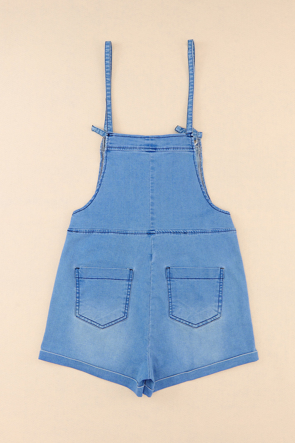 Sky Blue Grommet Tie Straps Casual Denim Romper