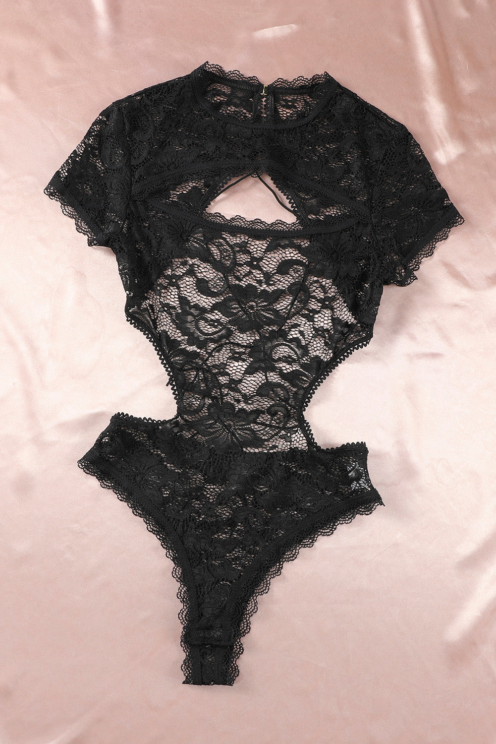 Black Cutout Criss Cross Backless Lace Teddy Lingerie