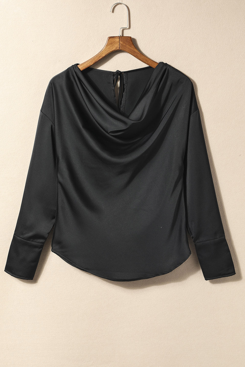 Green Cowl Neck Long Sleeve Elegant Blouse