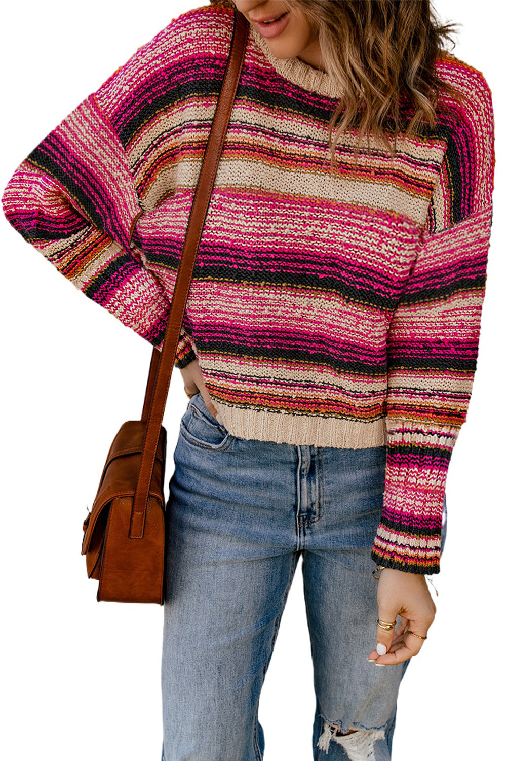 Striped Colorblock Drop Shoulder Knit Sweater