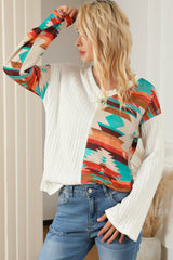 Beige Western Aztec Patch Textured Knit Top