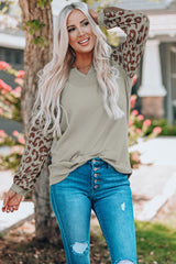 Mocha Leopard Print Waffle Knit Long Sleeve Top