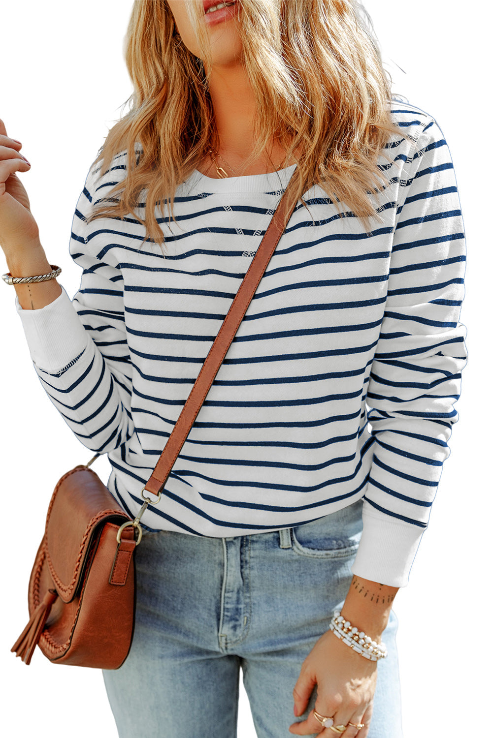 Stripe Printed Plus SIze Long Sleeve Top