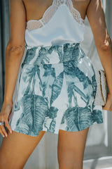 Green Tropical Leaf Smocked Shorts