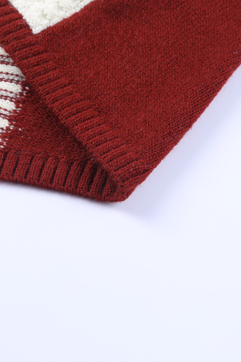 Red Chunky Block Pattern Knit Open Front Cardigan