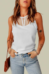 White Strappy Mesh Splicing Ribbed Tank Top