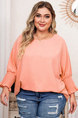 Pink Plus Size Shirred Cuffs Shift Loose Top