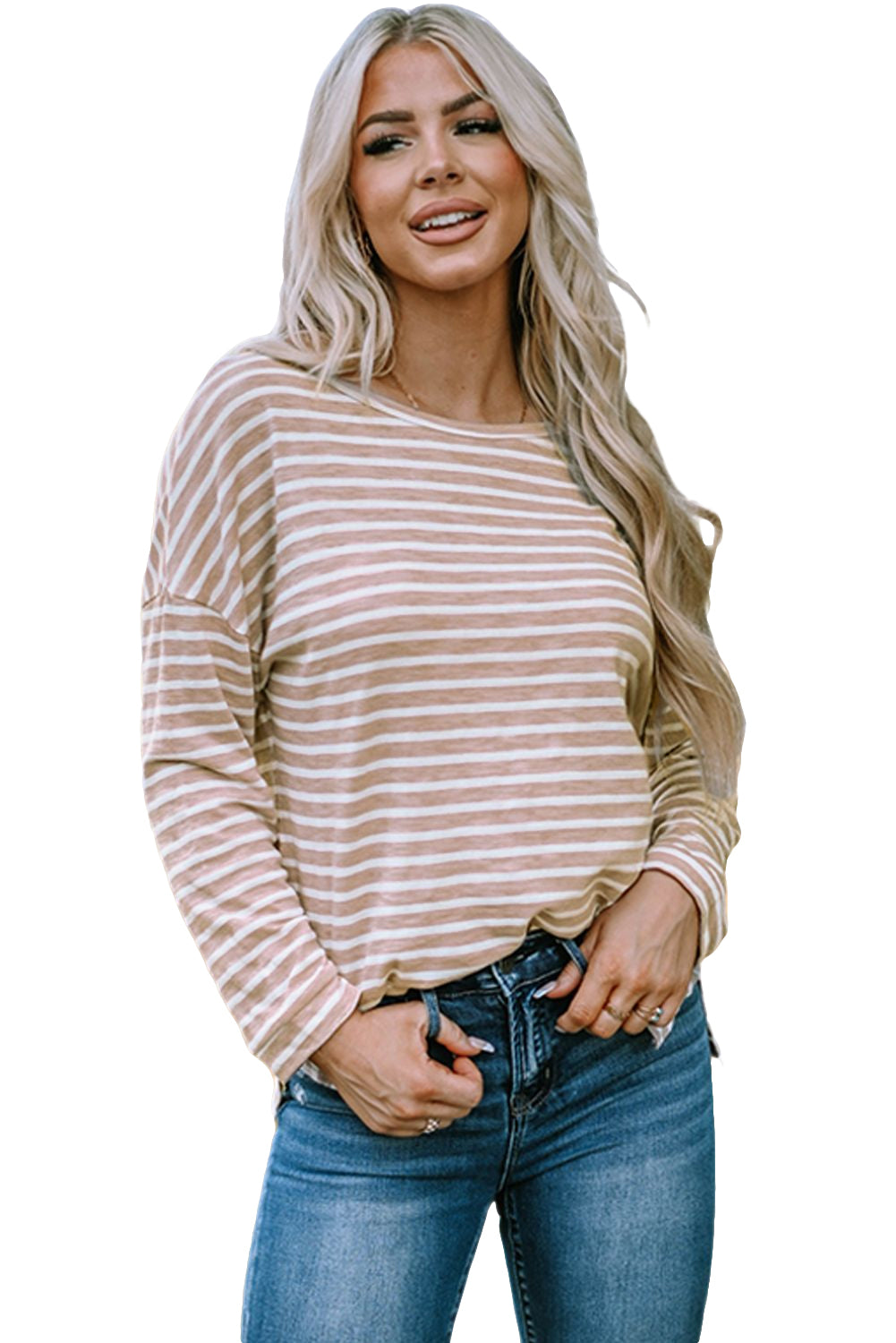 Red Striped Print Drop Shoulder Long Sleeve Top