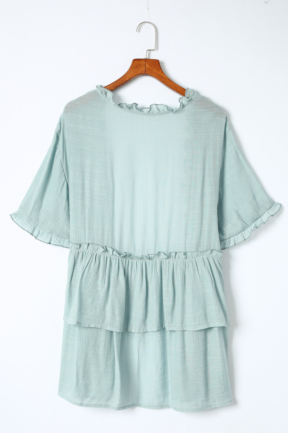 Gray Ruffled Trim Half Sleeve Open Front Kimono