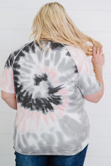 Gray Tie-dye Raglan Sleeve Plus Size T-shirt