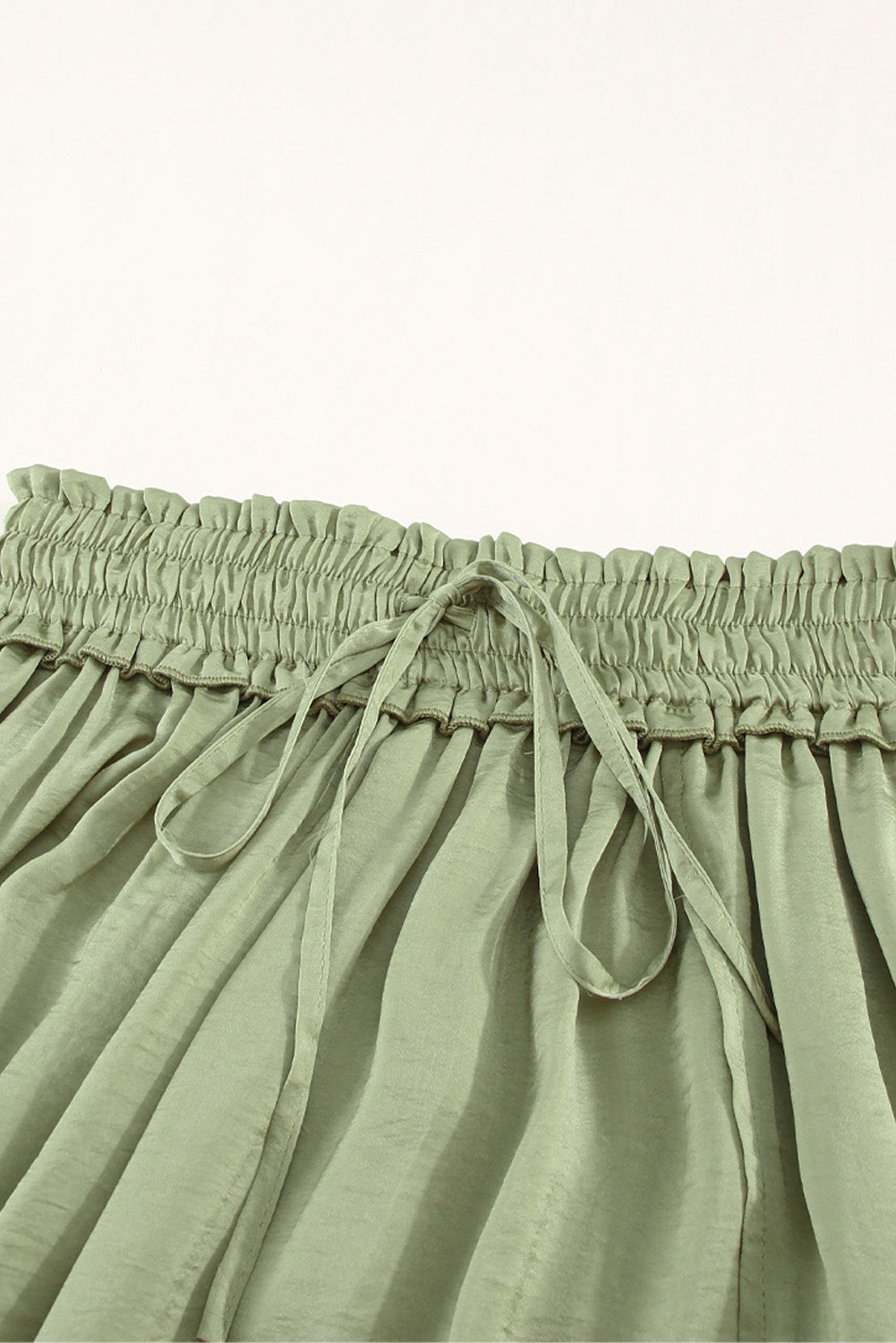 Green Adjustable Drawstring Smocked Waist Maxi Skirt