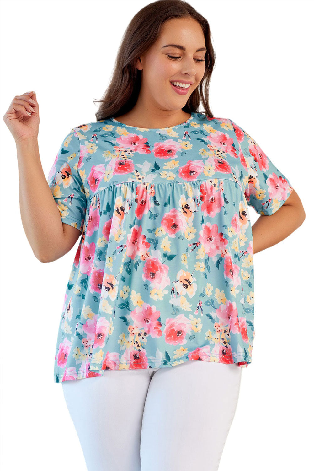 Sky Blue Boho Print Sleeveless High Waist Long Floral Dress