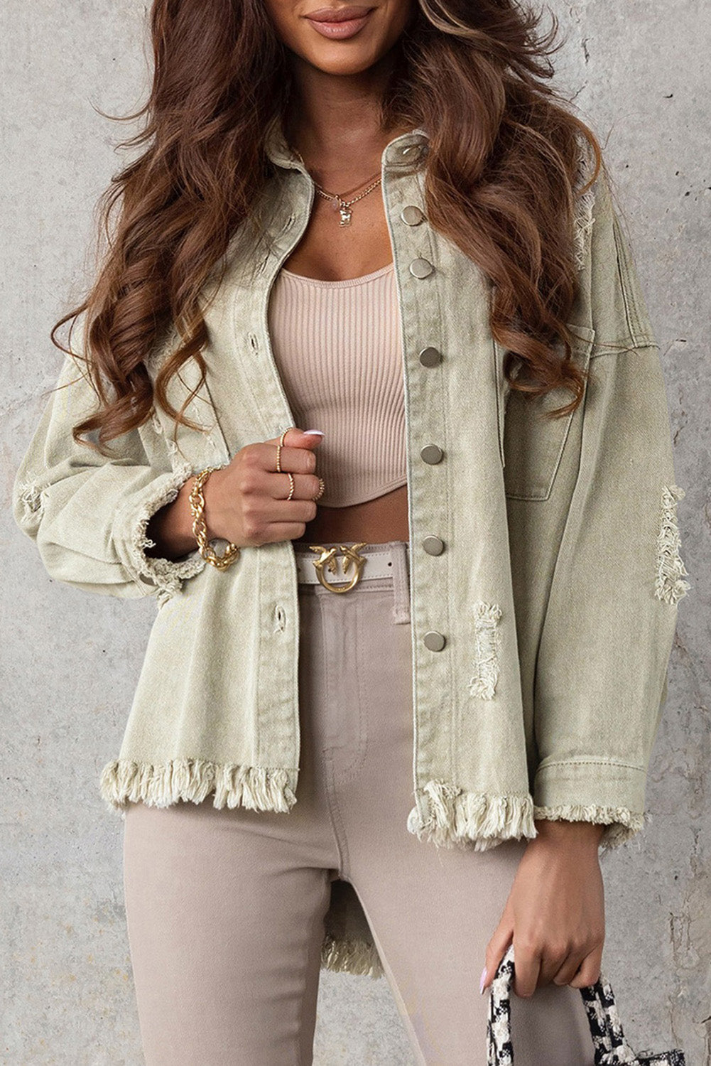 Yellow Distressed Fringe Trim Denim Jacket