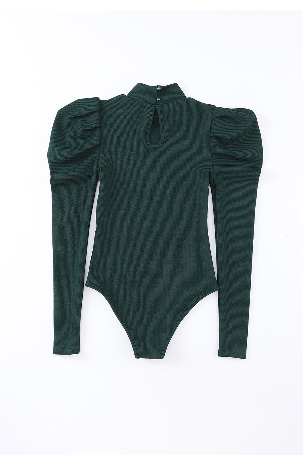 Green Puff Sleeve Keyhole Back Ribbed Knit Bodysuit