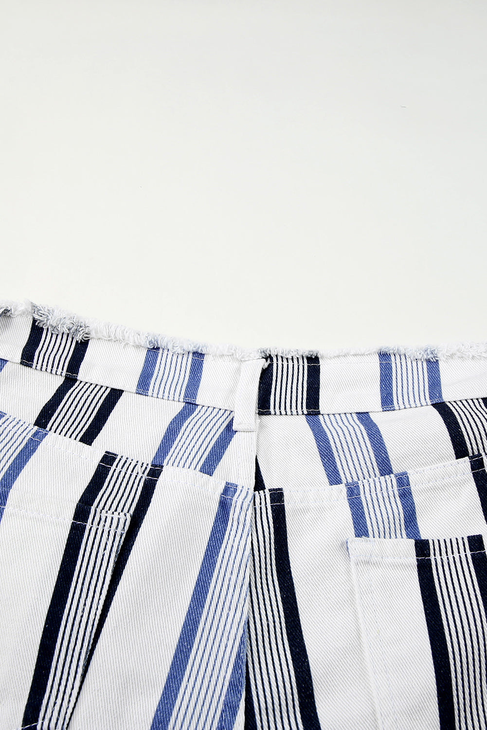 Stripe Raw Hem Distressed Denim Shorts